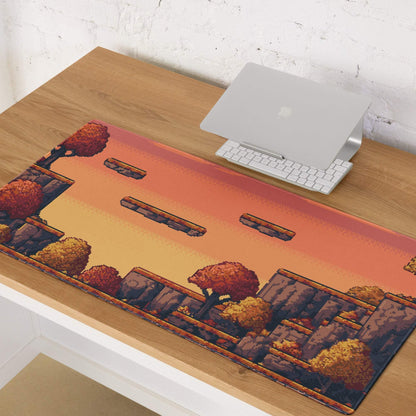 Pixel Oasis Desert Battle Mat - Gaming Mouse Pad Orange Sunset Pixel Art - Nostalgic Mood Arcade Decor Desk Pad Digital