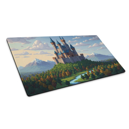 Castle Vista Pixel Mouse Pad - Castle, Blue, Green, Gaming Desk, Pixel Art Fantasy Mood, Castle Mouse Pad