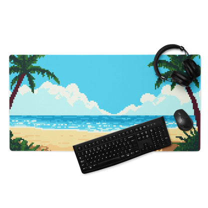 Tropical Pixel Beach Mouse Pad - Gaming Mouse Pad Blue Ocean Teal Sand Desk Pixel Art Vibrant Mood Coastal Decor Digital