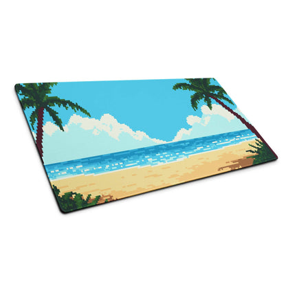 Tropical Pixel Beach Mouse Pad - Gaming Mouse Pad Blue Ocean Teal Sand Desk Pixel Art Vibrant Mood Coastal Decor Digital