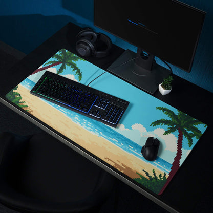 Tropical Pixel Beach Mouse Pad - Gaming Mouse Pad Blue Ocean Teal Sand Desk Pixel Art Vibrant Mood Coastal Decor Digital