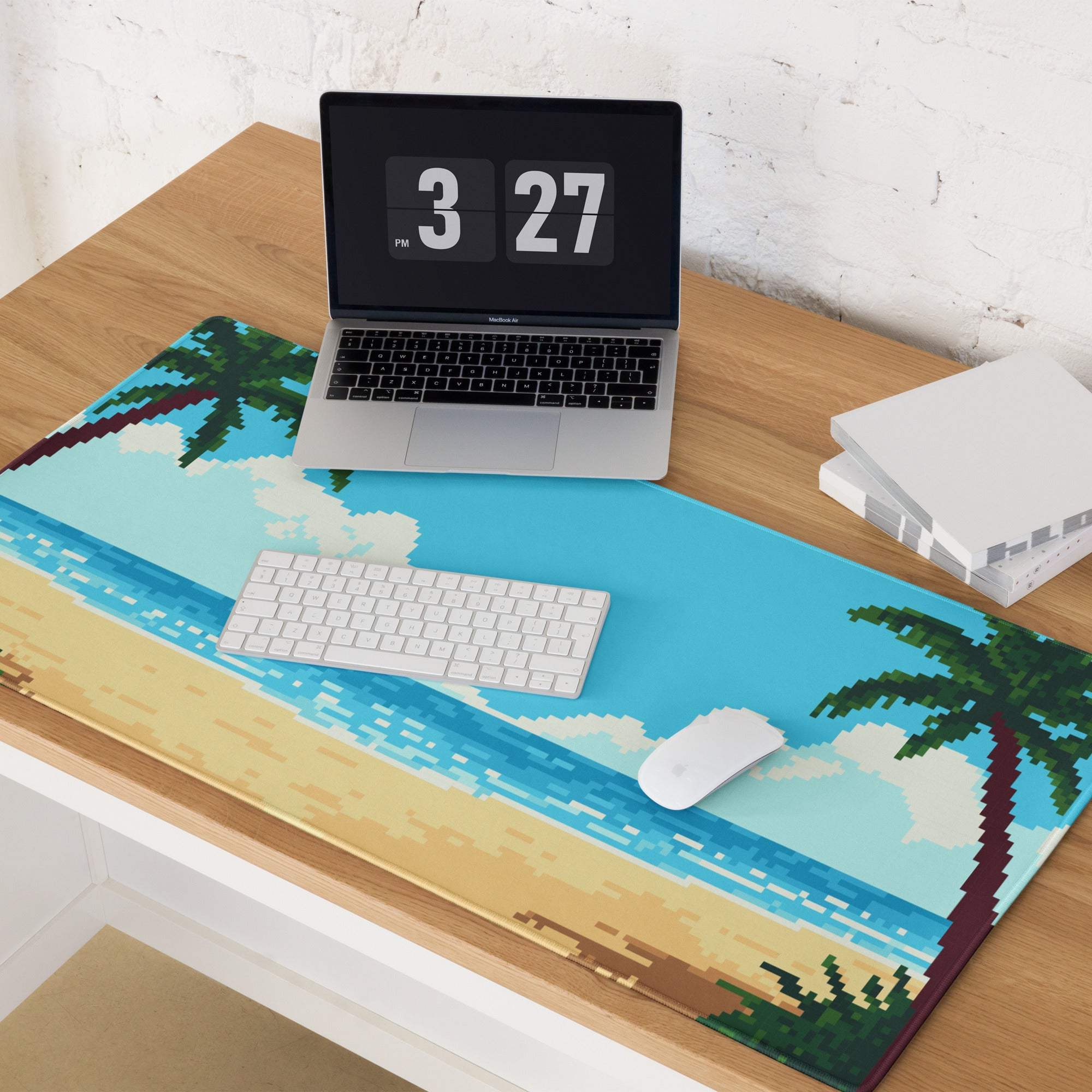 Tropical Pixel Beach Mouse Pad - Gaming Mouse Pad Blue Ocean Teal Sand Desk Pixel Art Vibrant Mood Coastal Decor Digital