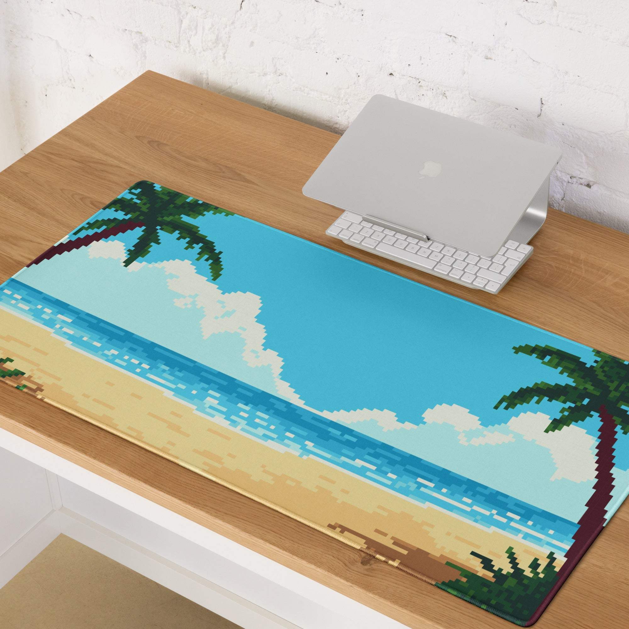Tropical Pixel Beach Mouse Pad - Gaming Mouse Pad Blue Ocean Teal Sand Desk Pixel Art Vibrant Mood Coastal Decor Digital