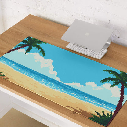 Tropical Pixel Beach Mouse Pad - Gaming Mouse Pad Blue Ocean Teal Sand Desk Pixel Art Vibrant Mood Coastal Decor Digital