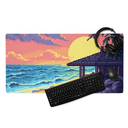 Pixel Sunset Beach Gaming Pad - Beach Sunset Pixel Art Pink Purple Orange Yellow Gaming Pad Mood Vibrant Modern Digital