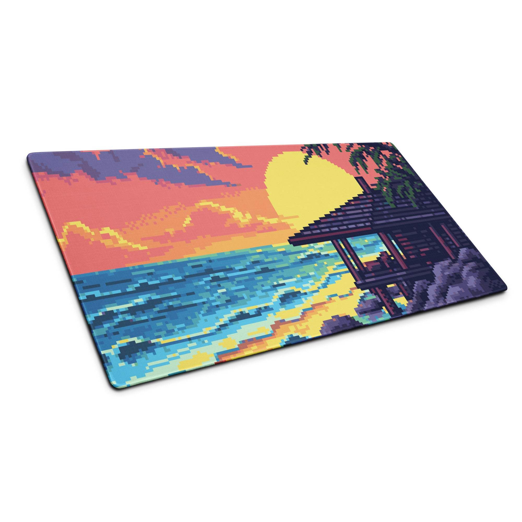 Pixel Sunset Beach Gaming Pad - Beach Sunset Pixel Art Pink Purple Orange Yellow Gaming Pad Mood Vibrant Modern Digital