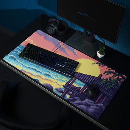 Pixel Sunset Beach Gaming Pad - Beach Sunset Pixel Art Pink Purple Orange Yellow Gaming Pad Mood Vibrant Modern Digital