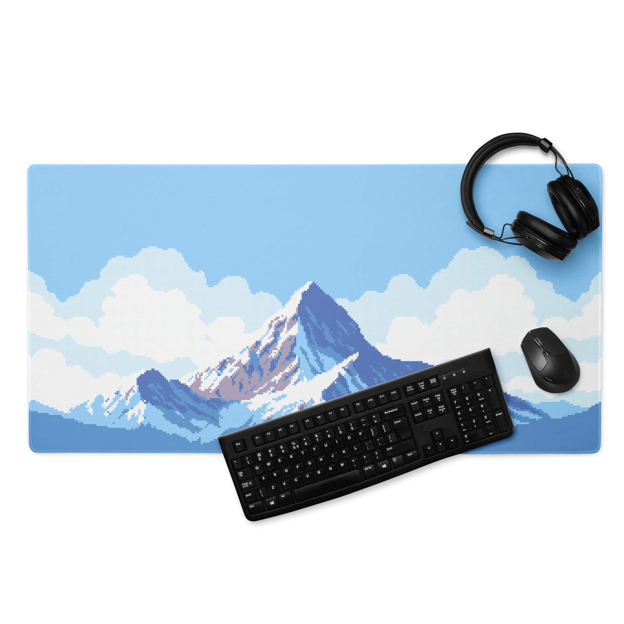 Mountainside Pixel Gaming Mouse Pad - Mountain Blue White Gaming Pixel Art Epic Modern Gaming Desk Mat Pixel Art