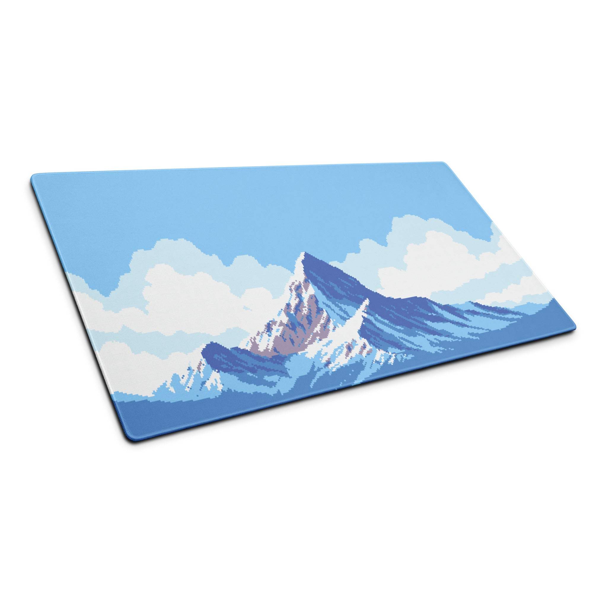 Mountainside Pixel Gaming Mouse Pad - Mountain Blue White Gaming Pixel Art Epic Modern Gaming Desk Mat Pixel Art
