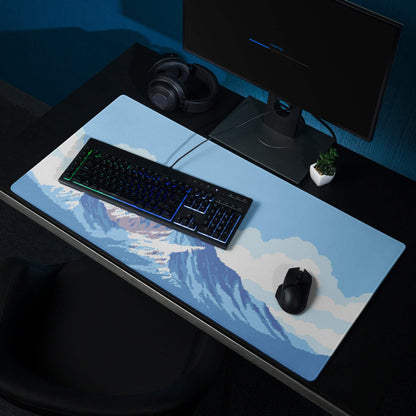 Mountainside Pixel Gaming Mouse Pad - Mountain Blue White Gaming Pixel Art Epic Modern Gaming Desk Mat Pixel Art