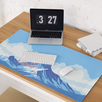 Mountainside Pixel Gaming Mouse Pad - Mountain Blue White Gaming Pixel Art Epic Modern Gaming Desk Mat Pixel Art