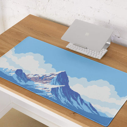 Mountainside Pixel Gaming Mouse Pad - Mountain Blue White Gaming Pixel Art Epic Modern Gaming Desk Mat Pixel Art