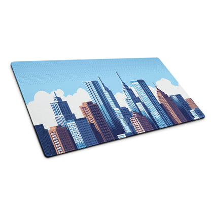 Blue City Skyline Gaming Pad - City Skyline Blue Gaming Desk Mouse Pad Minimalist Vector Calm Mood Urban Decor Print
