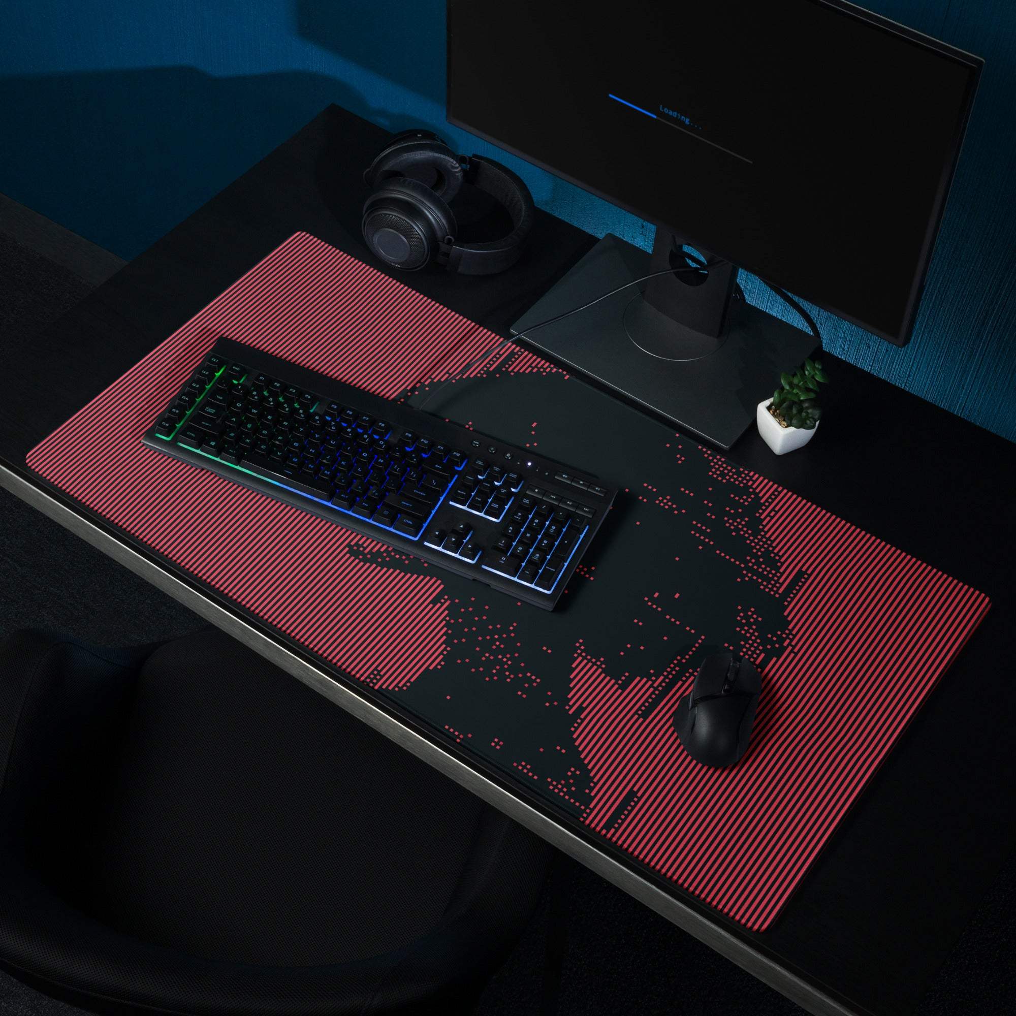 Crimson Stripes Gaming Mouse Pad - Gaming Pad Red Black Desktop Modern Mood Sleek Desk Minimalist Non Slip Digital Print