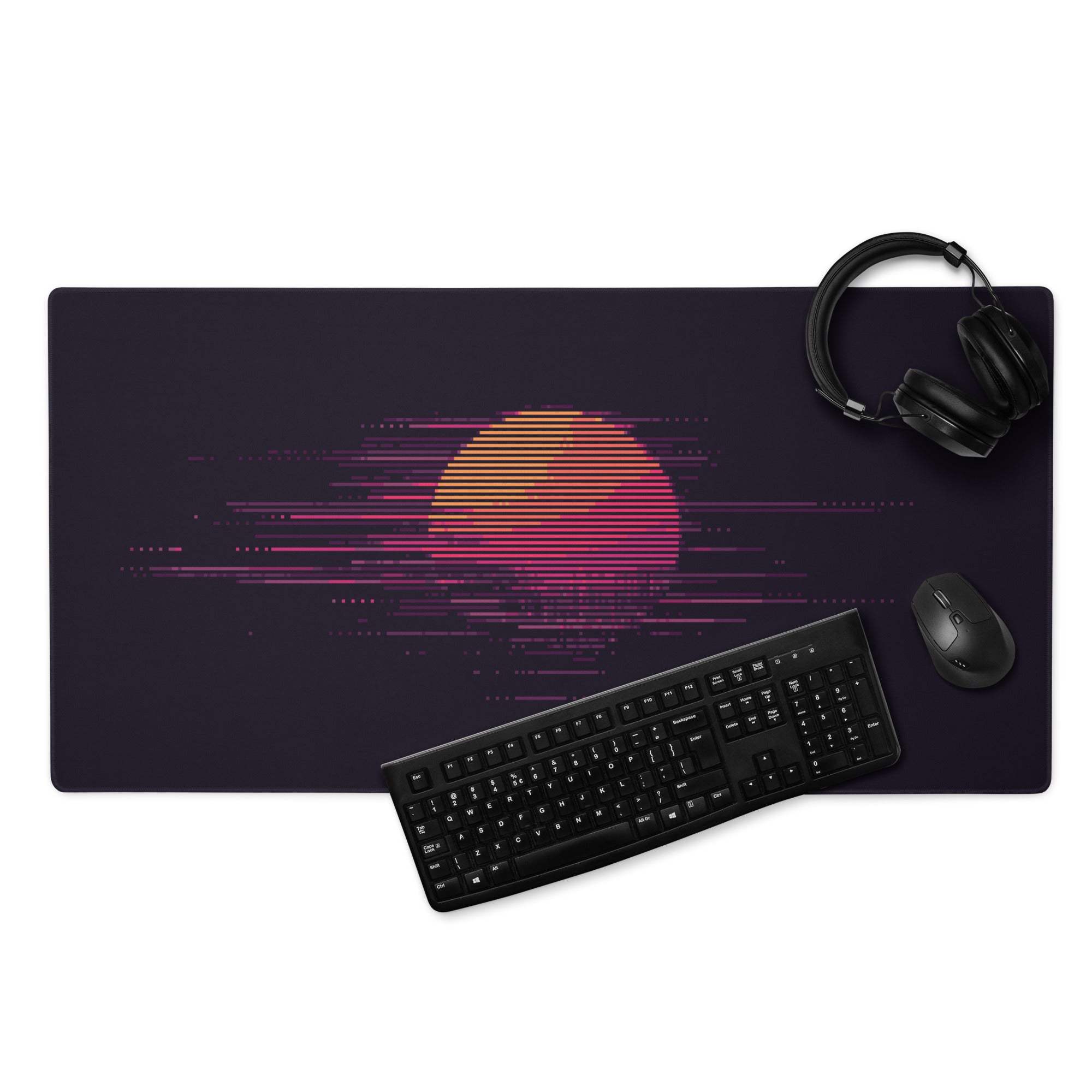 Neon Sunset Pixel Art Pad - Gaming Mouse Pad Neon Pink Purple Orange Desktop Setup Mood Vaporwave Desk Mat Pixel Art