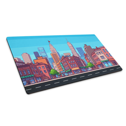 Pixel City Skyline Gaming Mouse Pad - City Skyline Blue Gaming Pixel Art Vibrant Urban Modern Large Desk Pad Non Slip