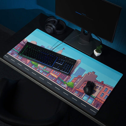 Pixel City Skyline Gaming Mouse Pad - City Skyline Blue Gaming Pixel Art Vibrant Urban Modern Large Desk Pad Non Slip