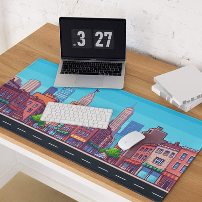 Pixel City Skyline Gaming Mouse Pad - City Skyline Blue Gaming Pixel Art Vibrant Urban Modern Large Desk Pad Non Slip