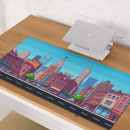 Pixel City Skyline Gaming Mouse Pad - City Skyline Blue Gaming Pixel Art Vibrant Urban Modern Large Desk Pad Non Slip