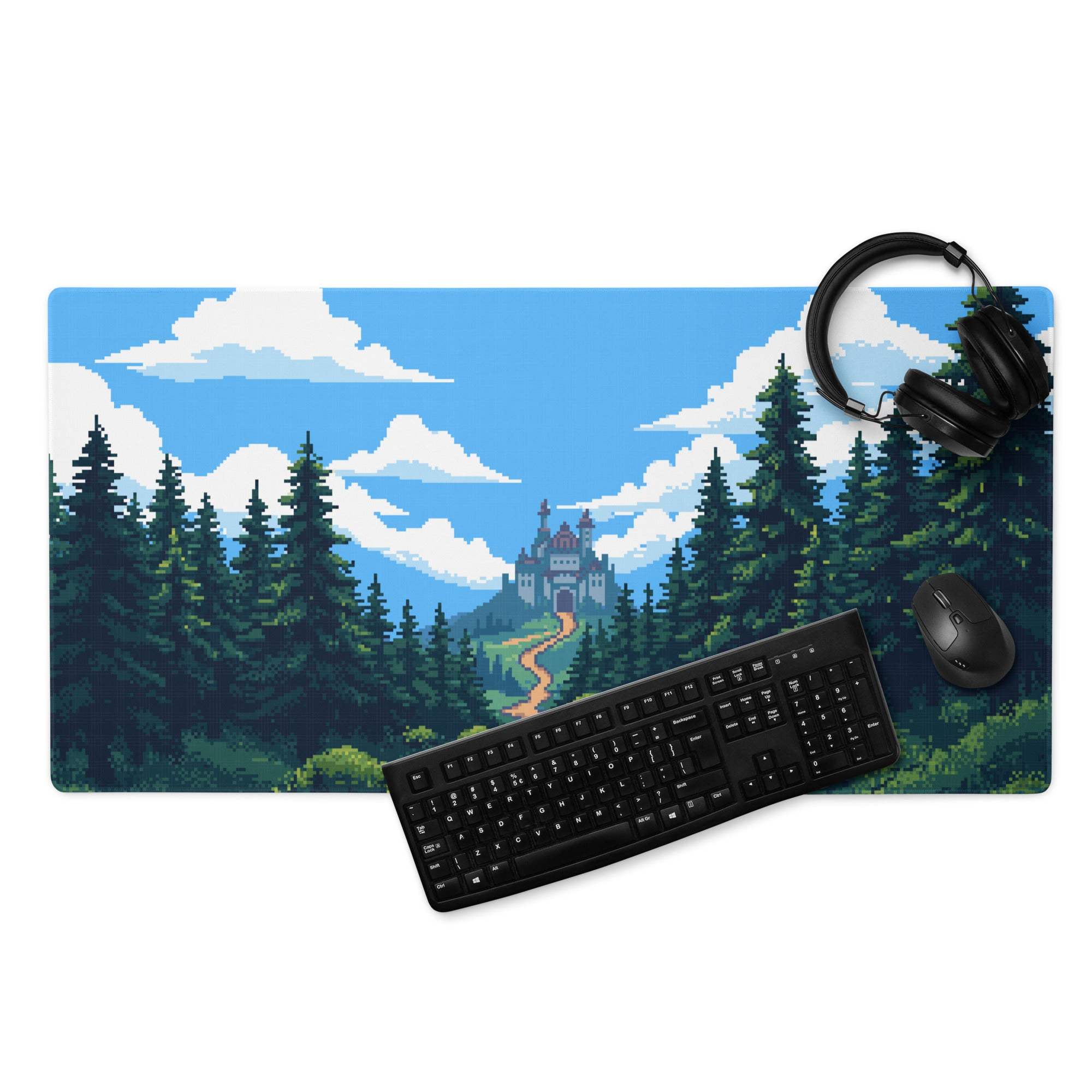 Pixel Forest Adventure Mouse Pad - Gaming Mouse Pad Blue Forest Pixel Art Desk Setup Serene Mood Modern Rustic Game Room Accessory Pixel Art