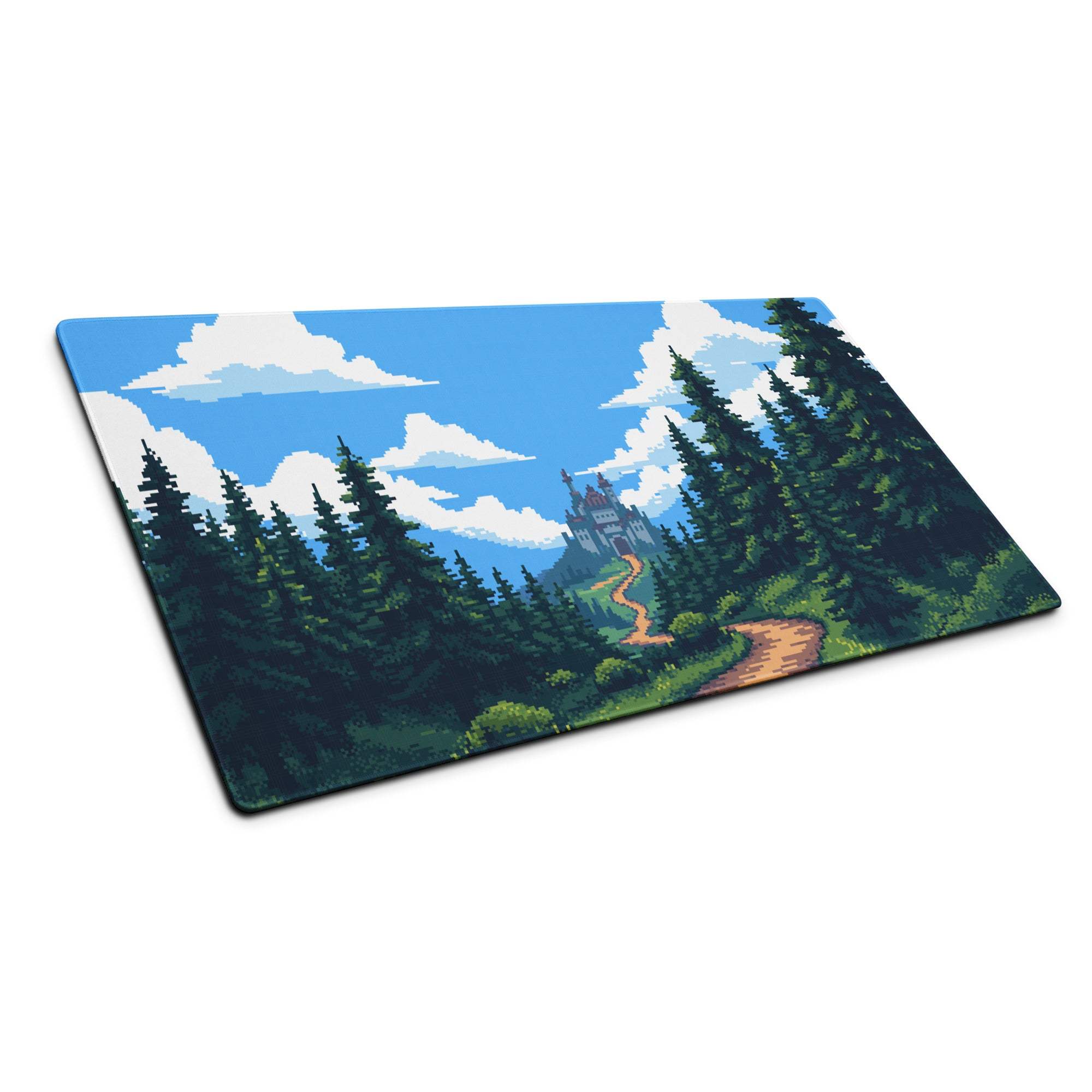Pixel Forest Adventure Mouse Pad - Gaming Mouse Pad Blue Forest Pixel Art Desk Setup Serene Mood Modern Rustic Game Room Accessory Pixel Art