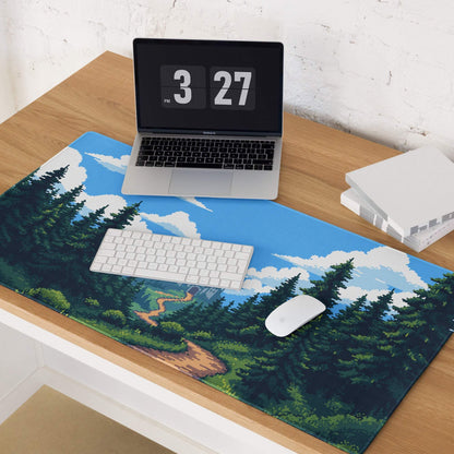 Pixel Forest Adventure Mouse Pad - Gaming Mouse Pad Blue Forest Pixel Art Desk Setup Serene Mood Modern Rustic Game Room Accessory Pixel Art