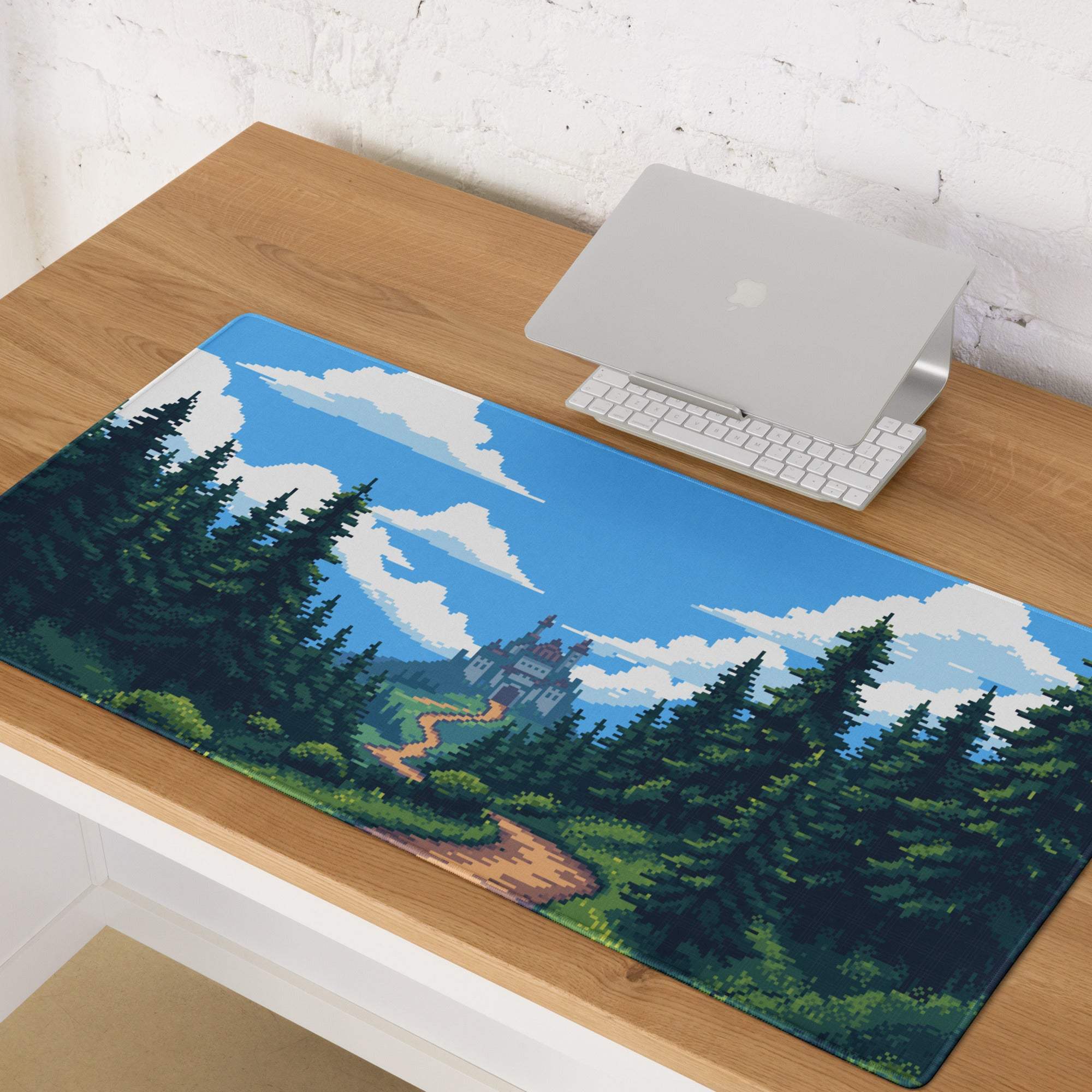 Pixel Forest Adventure Mouse Pad - Gaming Mouse Pad Blue Forest Pixel Art Desk Setup Serene Mood Modern Rustic Game Room Accessory Pixel Art