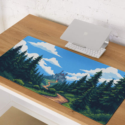 Pixel Forest Adventure Mouse Pad - Gaming Mouse Pad Blue Forest Pixel Art Desk Setup Serene Mood Modern Rustic Game Room Accessory Pixel Art