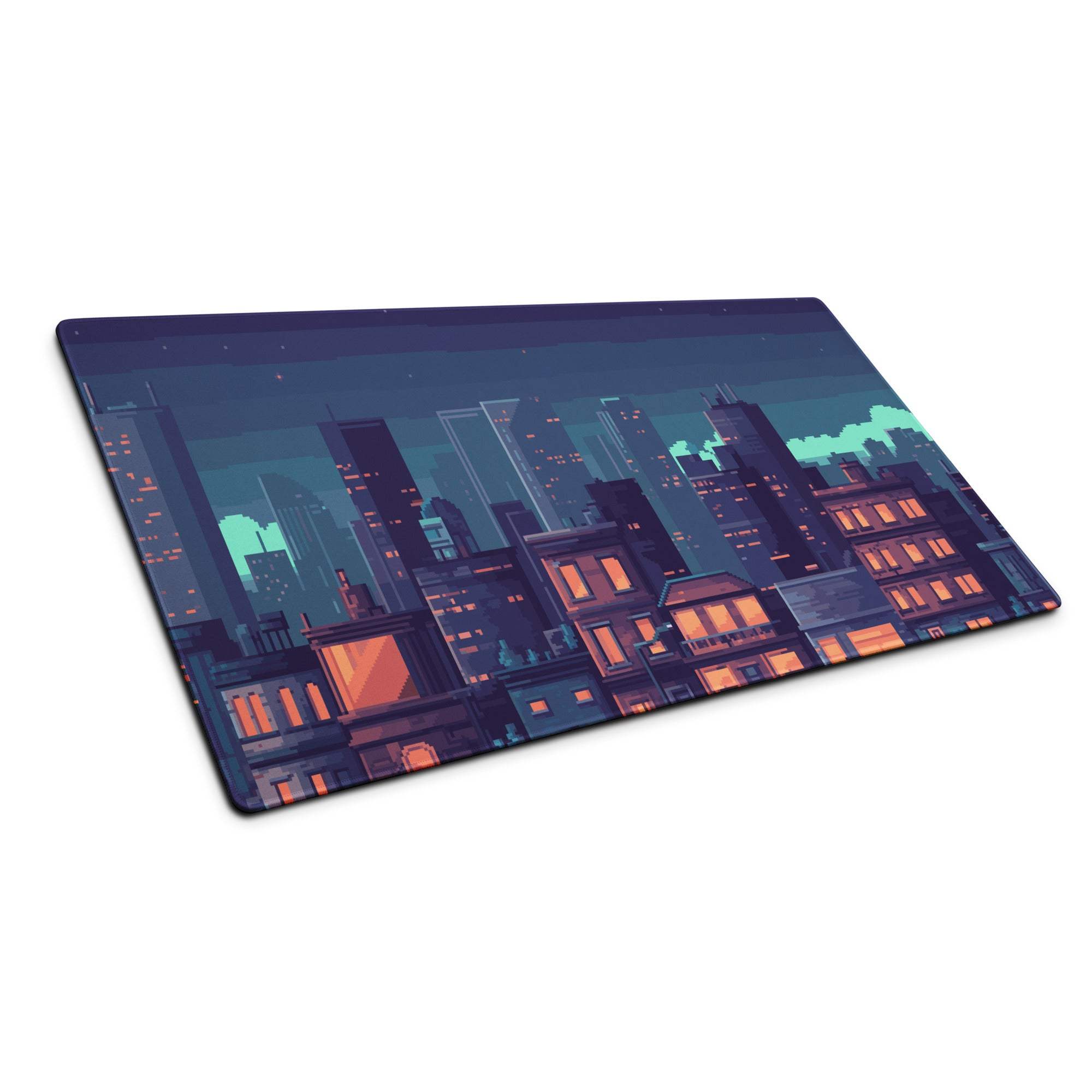 Night City Pixel Art Pad - Cityscape Mouse Pad Purple Blue Gradient Gaming Moody Neon Cyberpunk Urban Large Desk Mat