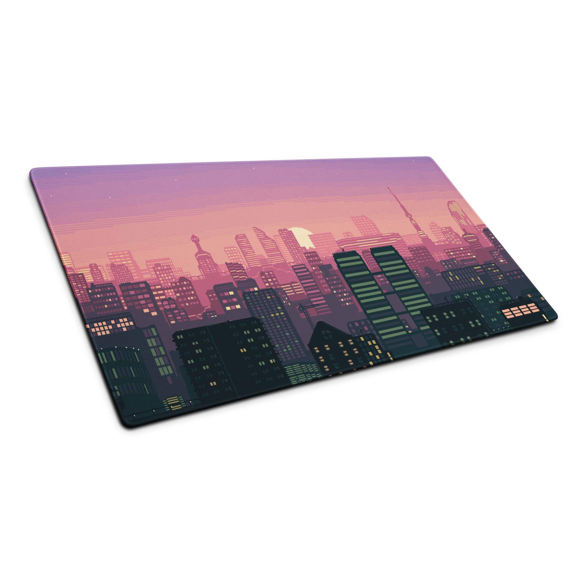 Aurora Cityscape Gaming Pad - Cityscape Pad Purple Pink Gradient Desk Pixel Art Sunset Mood Neon Futurism Digital Art