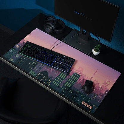 Aurora Cityscape Gaming Pad - Cityscape Pad Purple Pink Gradient Desk Pixel Art Sunset Mood Neon Futurism Digital Art