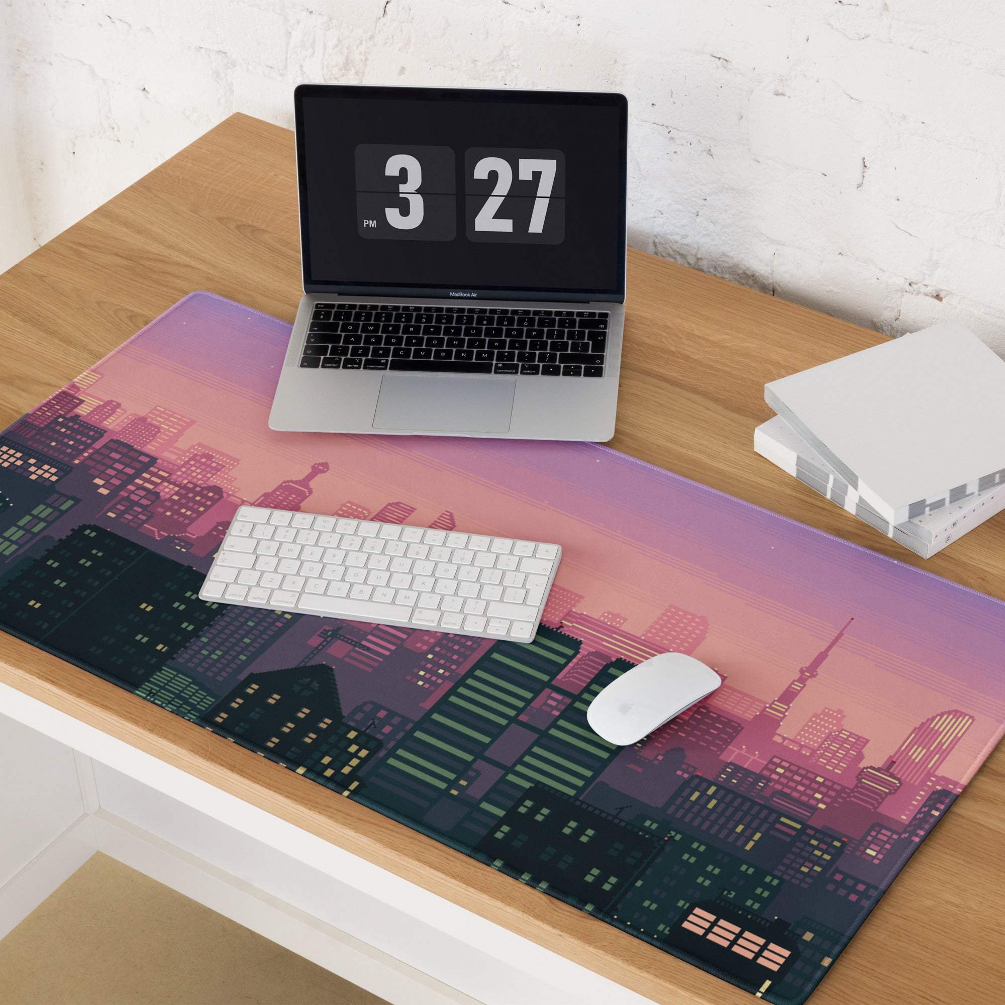 Aurora Cityscape Gaming Pad - Cityscape Pad Purple Pink Gradient Desk Pixel Art Sunset Mood Neon Futurism Digital Art