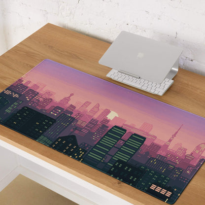 Aurora Cityscape Gaming Pad - Cityscape Pad Purple Pink Gradient Desk Pixel Art Sunset Mood Neon Futurism Digital Art