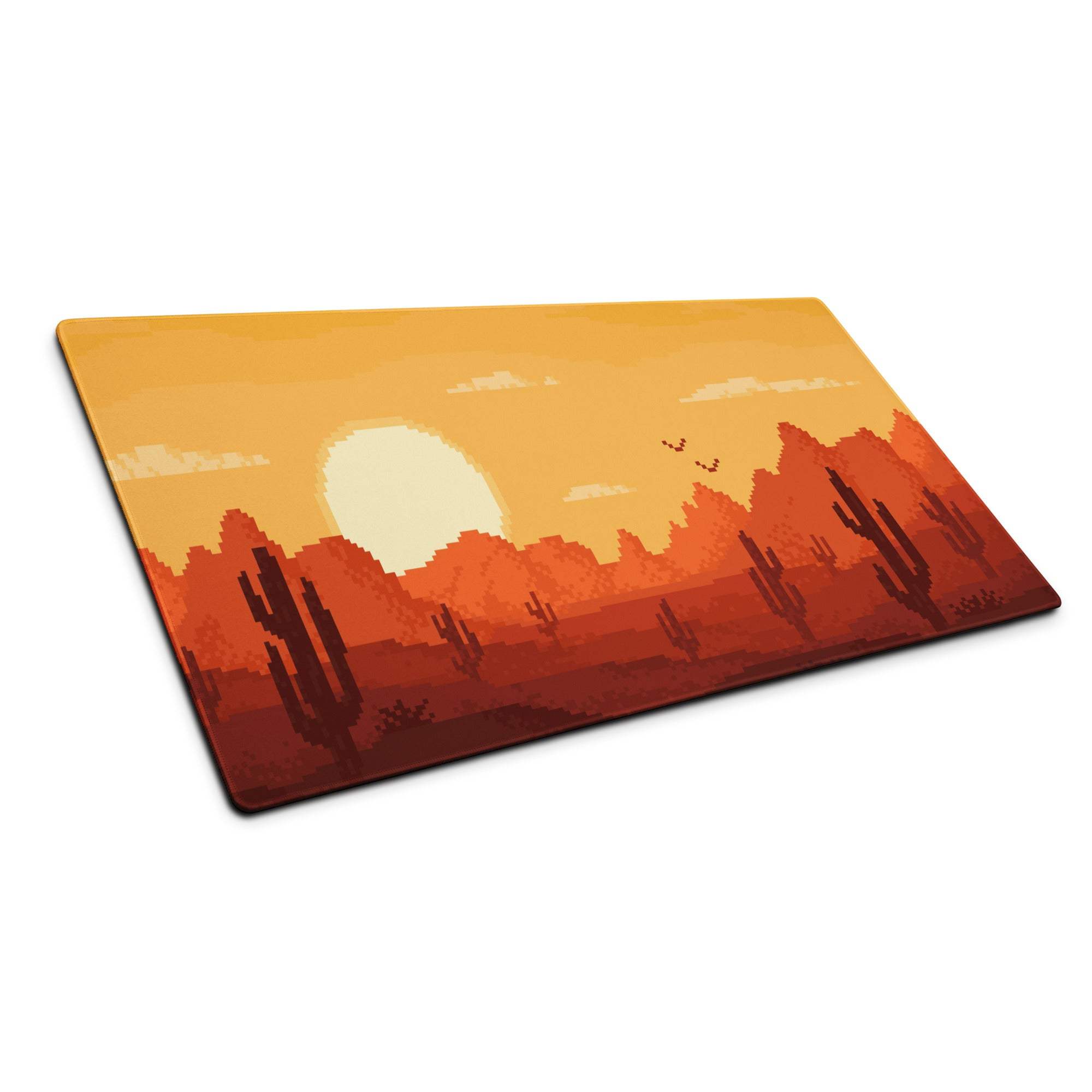 Pixel Desert Sunset Gaming Pad - Desert Sunset Orange Yellow Desktop Pixel Art Warm Retro Desert Landscape Desk Mat