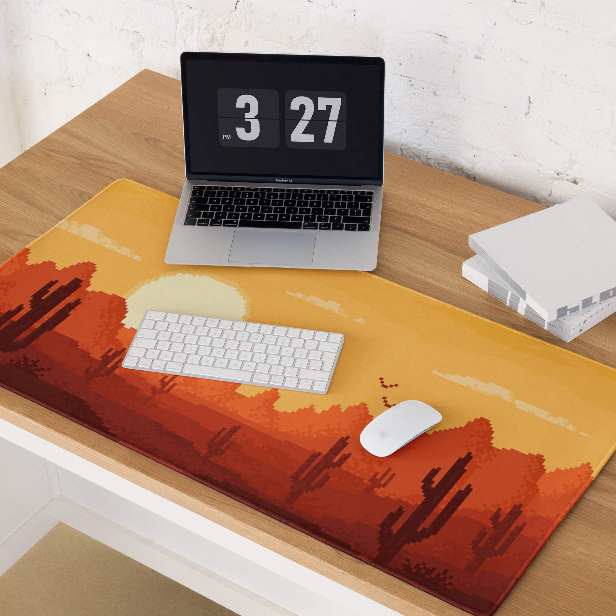 Pixel Desert Sunset Gaming Pad - Desert Sunset Orange Yellow Desktop Pixel Art Warm Retro Desert Landscape Desk Mat