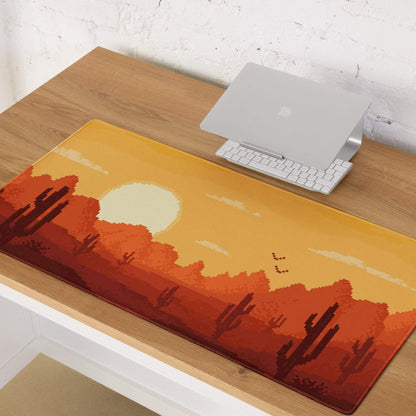 Pixel Desert Sunset Gaming Pad - Desert Sunset Orange Yellow Desktop Pixel Art Warm Retro Desert Landscape Desk Mat