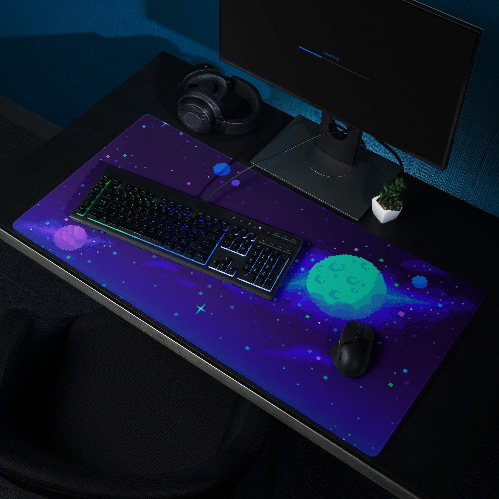 Galaxy Pixel Pro Gaming Mouse Pad - Gaming Mouse Pad Purple Teal Space Pixel Art Mood Cyberpunk Desk Decor Digital Art