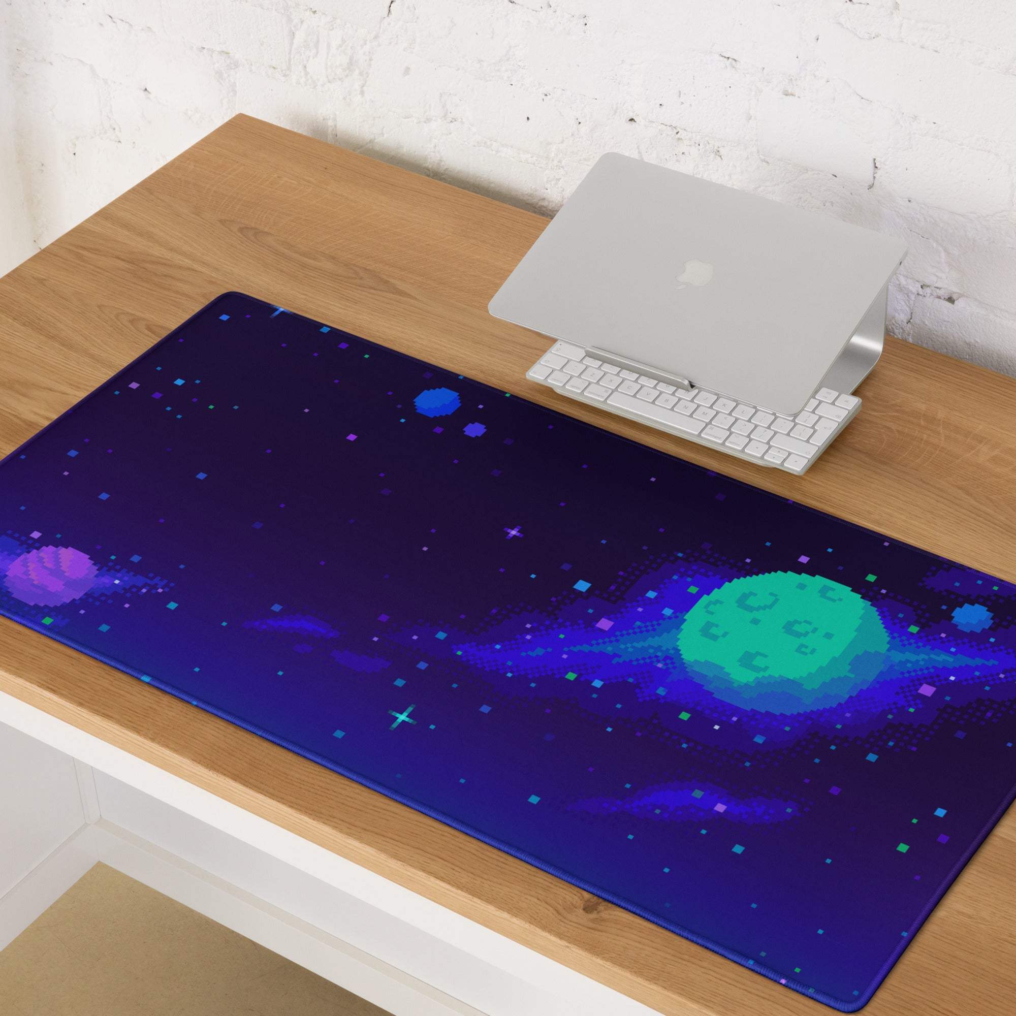 Galaxy Pixel Pro Gaming Mouse Pad - Gaming Mouse Pad Purple Teal Space Pixel Art Mood Cyberpunk Desk Decor Digital Art