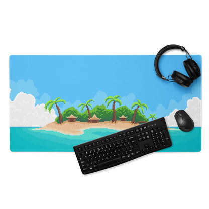 Pixel Oasis Island Gaming Mouse Pad - Island Beach Scene Blue Turquoise Desk Gaming Pixel Art Mood Tropical 8Bit