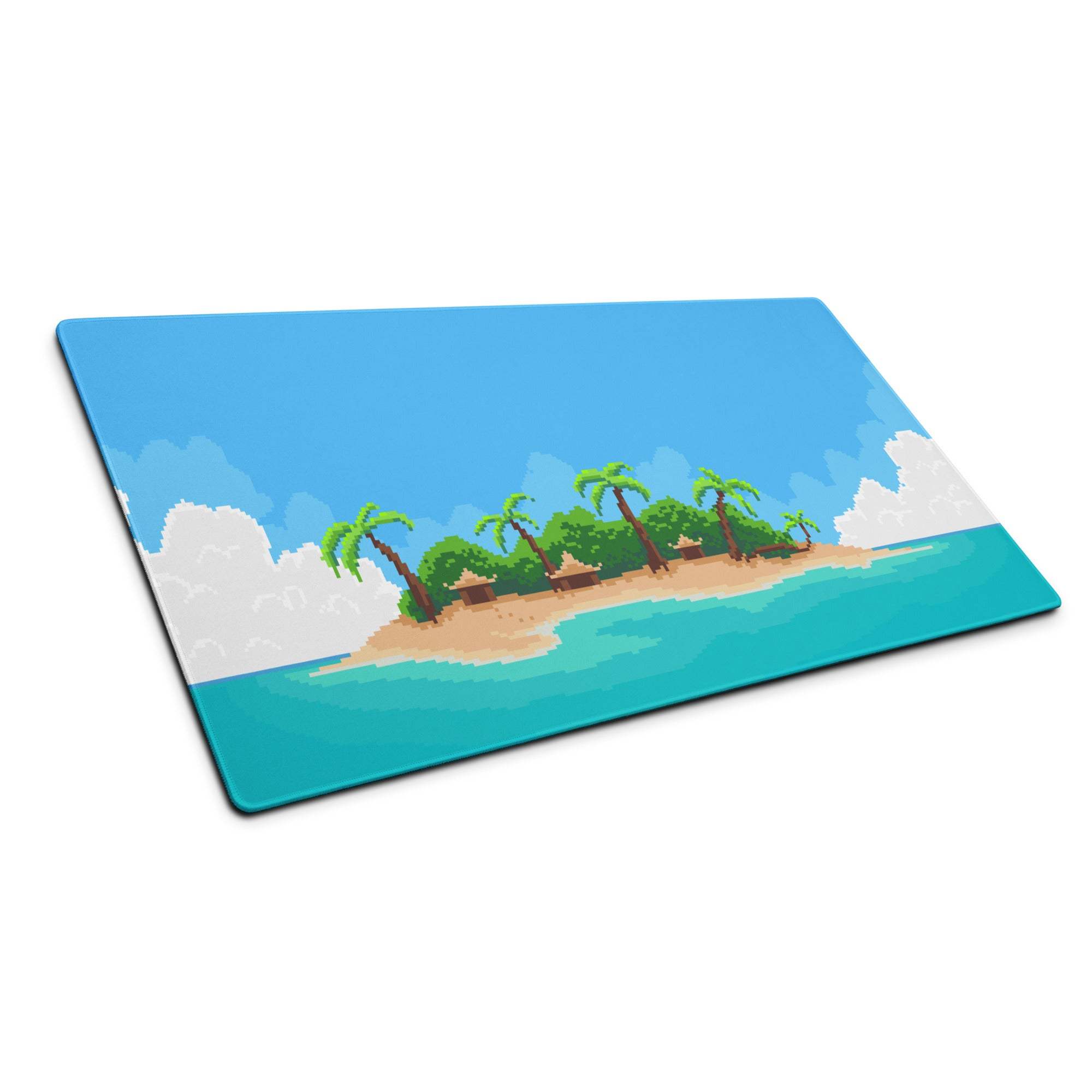 Pixel Oasis Island Gaming Mouse Pad - Island Beach Scene Blue Turquoise Desk Gaming Pixel Art Mood Tropical 8Bit