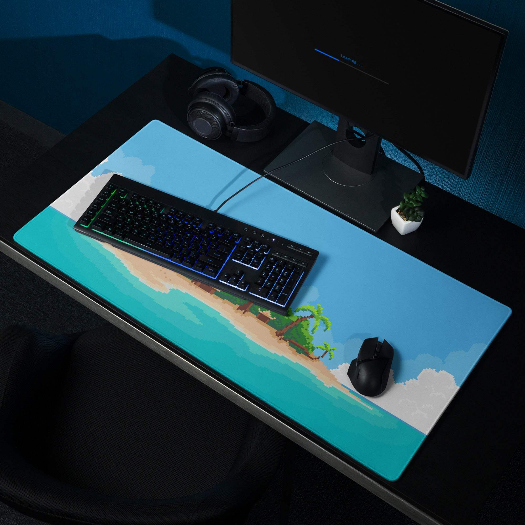 Pixel Oasis Island Gaming Mouse Pad - Island Beach Scene Blue Turquoise Desk Gaming Pixel Art Mood Tropical 8Bit