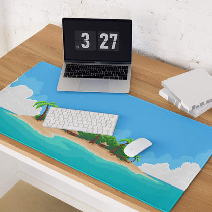Pixel Oasis Island Gaming Mouse Pad - Island Beach Scene Blue Turquoise Desk Gaming Pixel Art Mood Tropical 8Bit