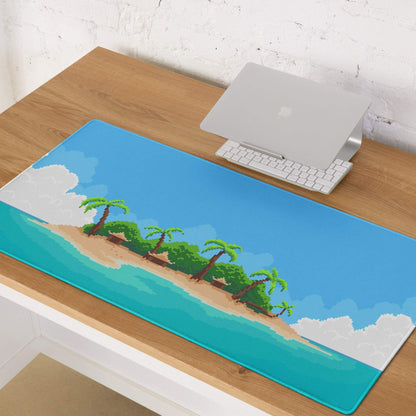 Pixel Oasis Island Gaming Mouse Pad - Island Beach Scene Blue Turquoise Desk Gaming Pixel Art Mood Tropical 8Bit