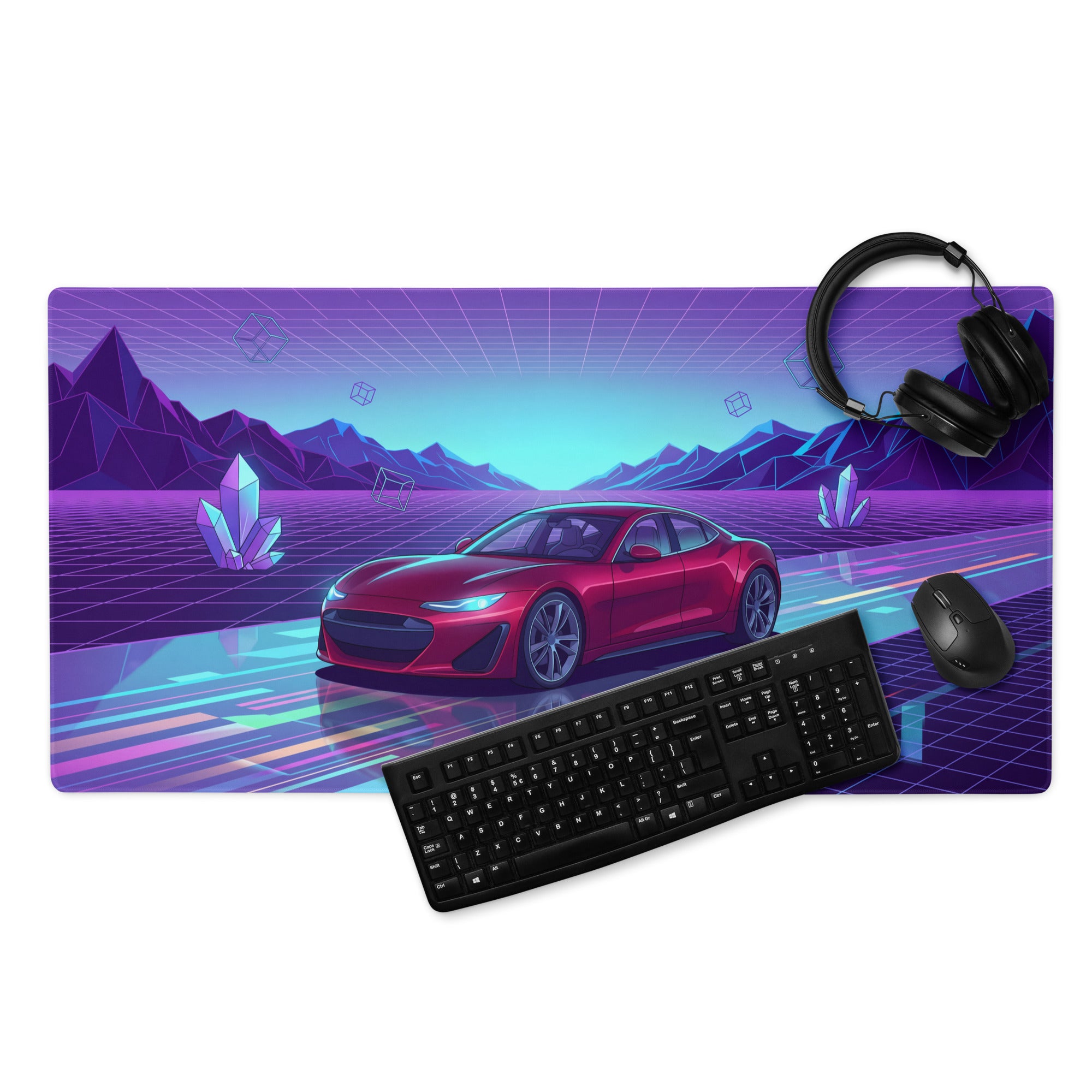 Vaporwave Neon Car Desk Mat - Vaporwave Mouse Pad Purple Blue Desk Retro - Dreamy Neon Mood Gaming Desk Gear Digital Art