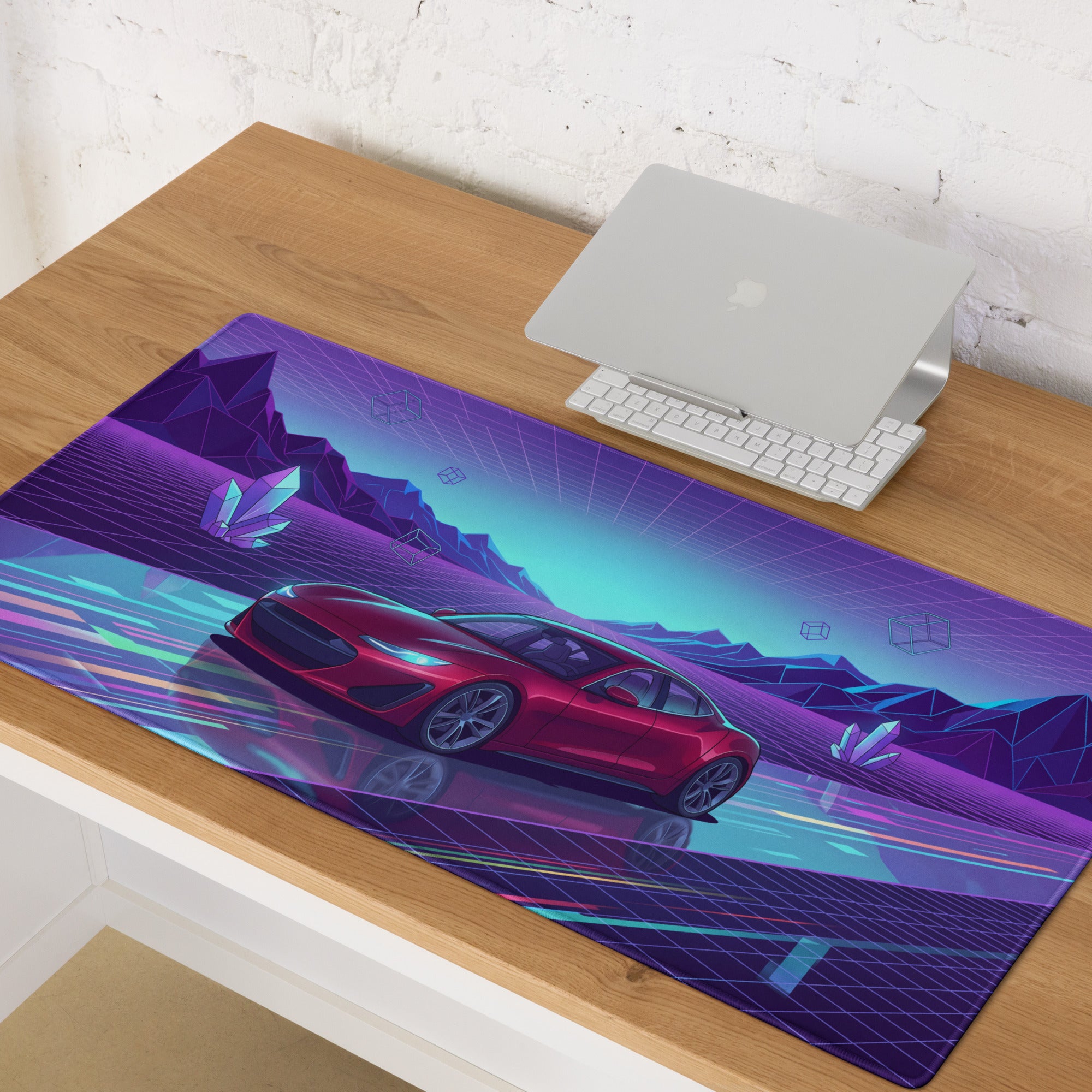 Vaporwave Neon Car Desk Mat - Vaporwave Mouse Pad Purple Blue Desk Retro - Dreamy Neon Mood Gaming Desk Gear Digital Art