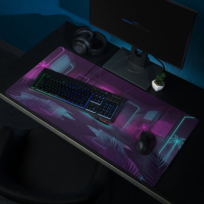 Lotus Elise Inspired Orange Purple Vaporwave Gaming Mouse Pad, Neon Retro Sports Car Desk Mat with Cyberpunk Garage Artwork