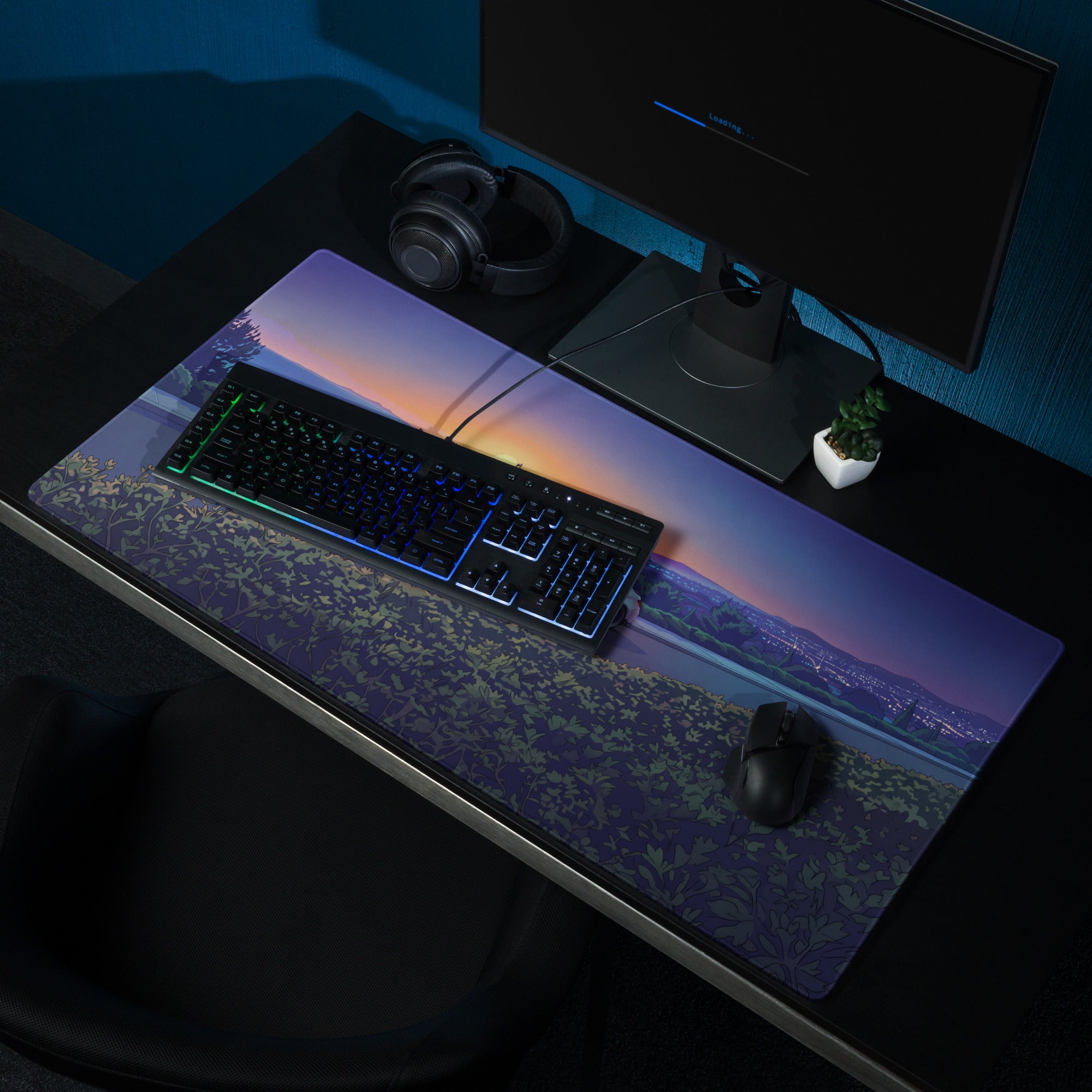 BMW M3 G80 Inspired White Orange Vaporwave Gaming Mouse Pad, Sunset Sports Sedan Desk Mat with Coastal Road Artwork and Retro Automotive Style