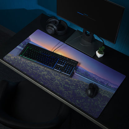 BMW M3 G80 Inspired White Orange Vaporwave Gaming Mouse Pad, Sunset Sports Sedan Desk Mat with Coastal Road Artwork and Retro Automotive Style