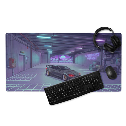 BMW M4 G82 Inspired Black Purple Vaporwave Gaming Mouse Pad, Neon Sports Coupe Desk Mat with Cyberpunk Garage Artwork and Retro Futuristic Style