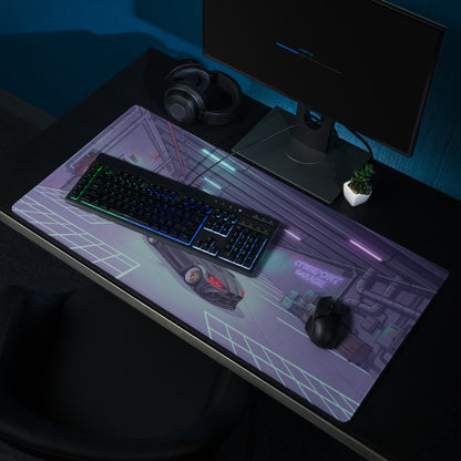 BMW M4 G82 Inspired Black Purple Vaporwave Gaming Mouse Pad, Neon Sports Coupe Desk Mat with Cyberpunk Garage Artwork and Retro Futuristic Style